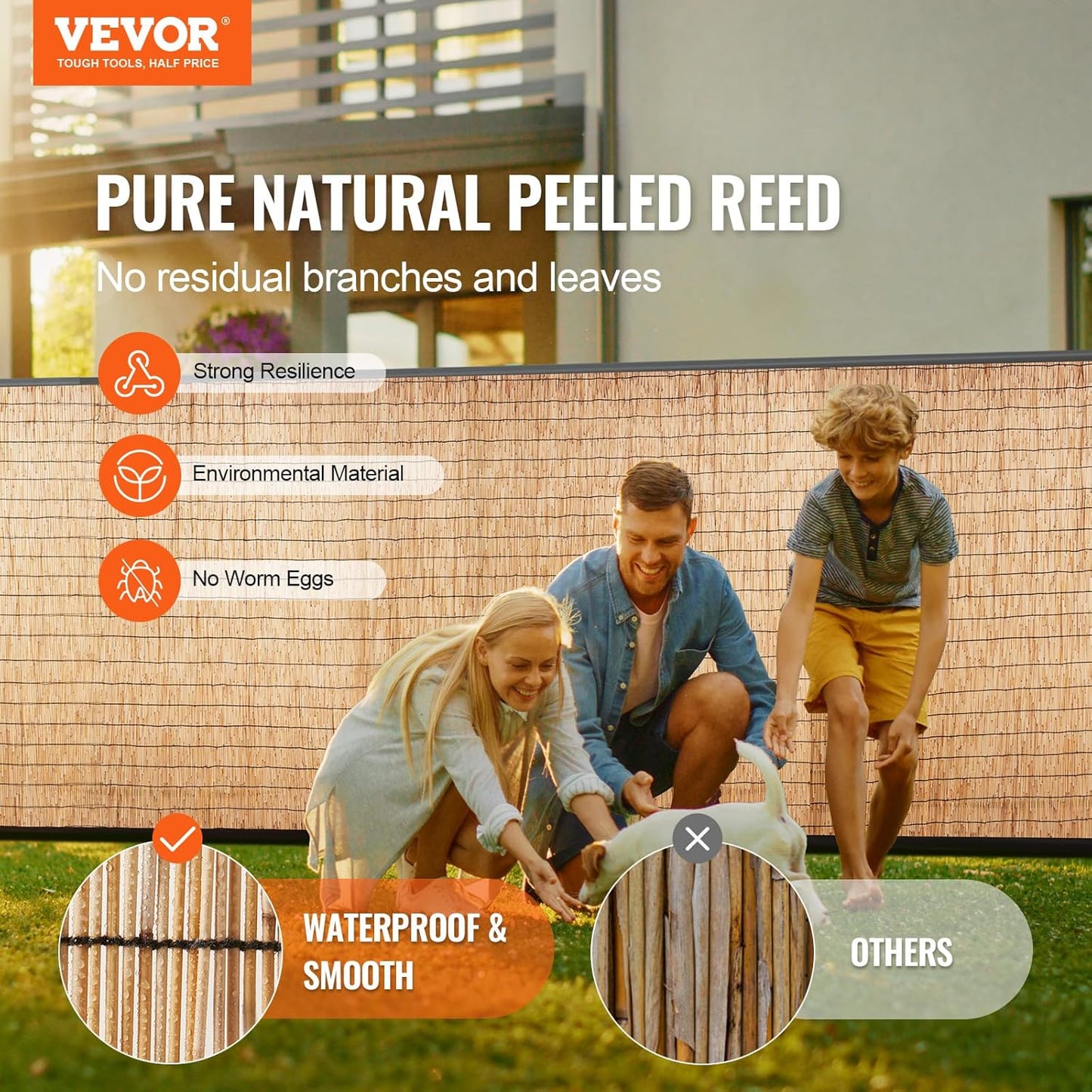 VEVOR Natural Reed Fencing, 3.3 ft x 13.3 ft, Reed Screen Curtain Balcony Reed Fence Roll for Outdoor Backyard Patio, Decorative Fence for Backyard Garden Fencing Divider, Privacy Screen Panel Curtain