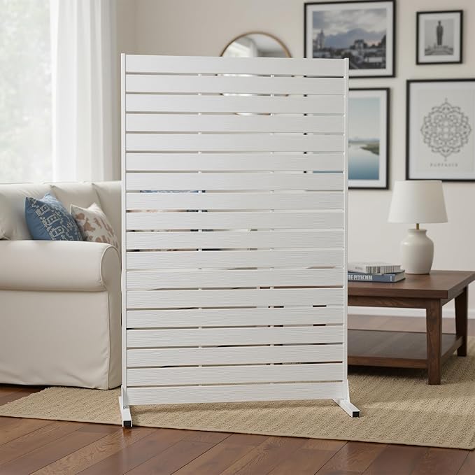 NicBex Privacy Screen Outdoor Freestanding Privacy Screen Fence, 72" H Fence Panels with Metal Stand, HDPE Indoor Decorative Divider for Pool, Garden, Apartment, Bathroom, White