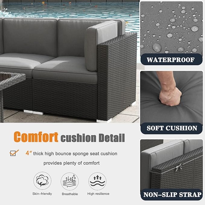 Patio Furniture Set with Fire Pit Table, 11 Pieces Outdoor All-Weather Wicker Conversation Sectional Chair Sofa Set with 2 Swivel Chairs