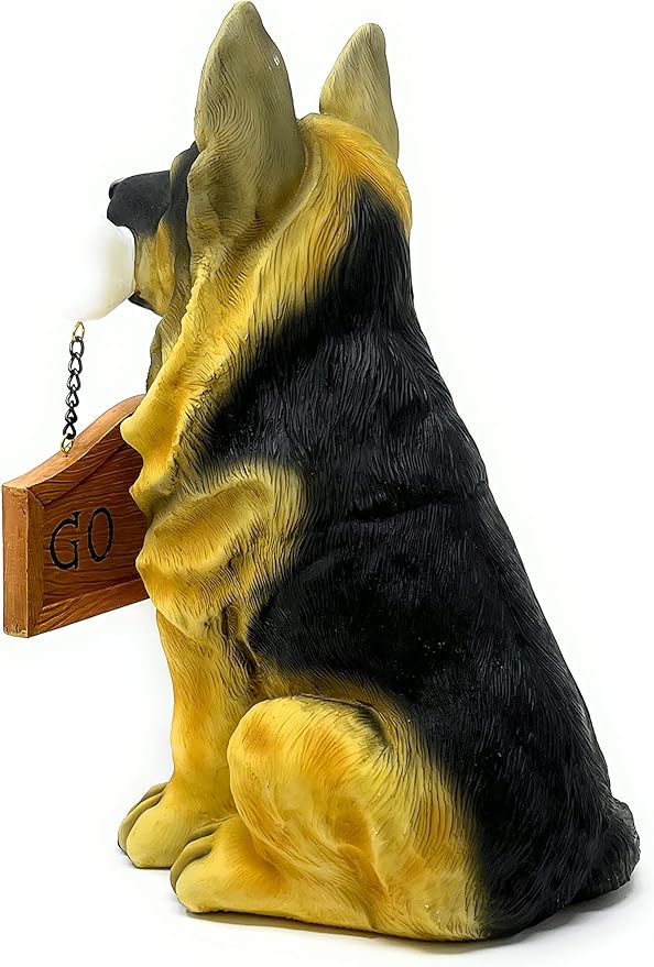 Nature's Mark German Sheperd Dog Puppy Statue with Reversible Welcome Sign and Go Away Sign Resin Garden Decor 12" H