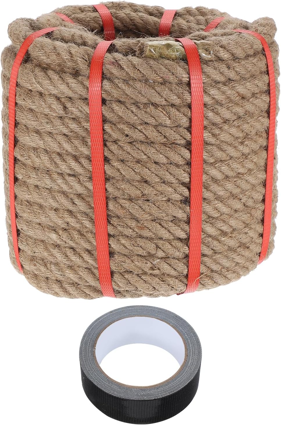 MECCANIXITY Jute Rope 0.8 Inch x 98ft, Thick Twine Rope Ropes Braided Jute Twine Natural Brown Burlap Cord String Heavy Twisted with Tape for Decorative Crafts Railing Swing Tug of War