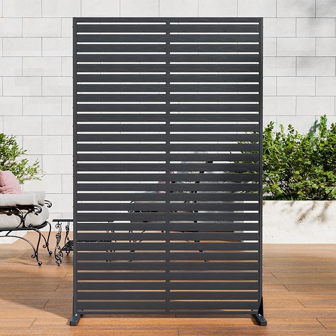 Privacy Screen Outdoor Freestanding Fence Panel, 72" H×47" W HDPE Decorative Screen Panel with Stand & 6 Panel, Air Conditioner Fence, Privacy Panels for Patio, Balcony, Garden, Backyard