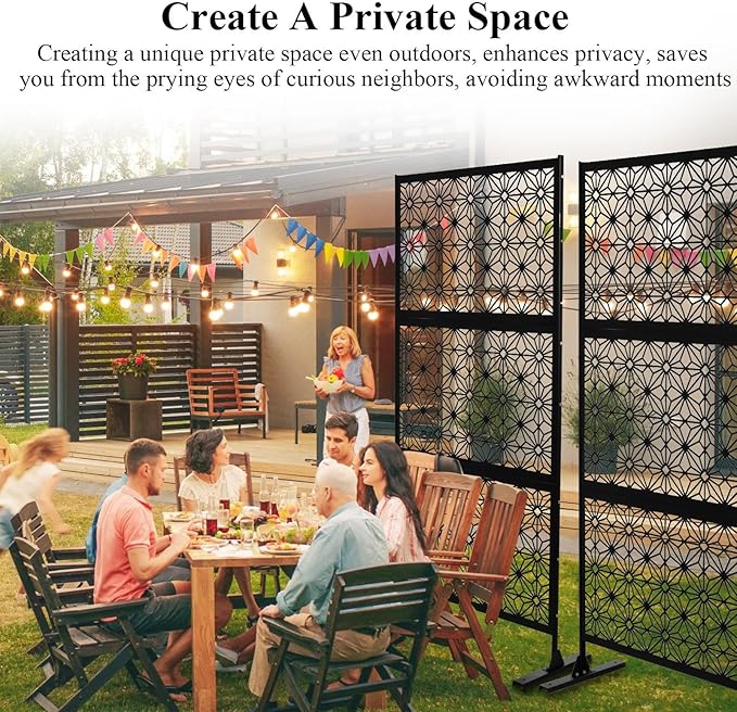 6.5FT Outdoor Metal Privacy Screen, Outdoor Privacy Panels, Freestanding Privacys Fence with Sturdy Stands, Durable Steel for Patio for Courtyard, Balcony, Garden and Other Indoor Places
