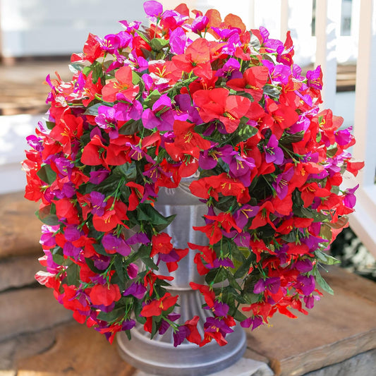 Bougainvillea Artificial Hanging Flowers Plants for Outdoors Decoration, 2pcs Fake Flowers Bougainvillea Vines Realistic UV Resistant Silk Flower for Outside Planter Porch Patio Yard Urn, Mix