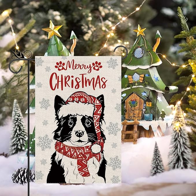 Seasonal Garden Flags Border Collie Double Sided Flags Set of 11 Holiday Farmhouse Indoor Outdoor Yard Lawn Christmas Gifts Decorations 12.5x18 Inch