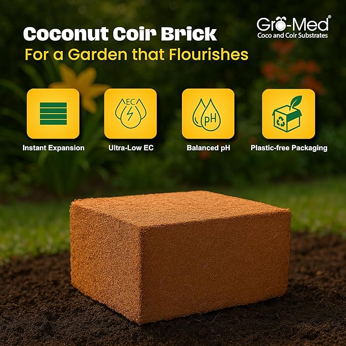 Gro-Med Coco Coir Brick 10 lbs – Expands to 80 Quarts – NPK Enriched Organic Coconut Coir – Potting Soil for Indoor Outdoor Plants, Seed Starter, Vegetables, Mushrooms, Gardening Use