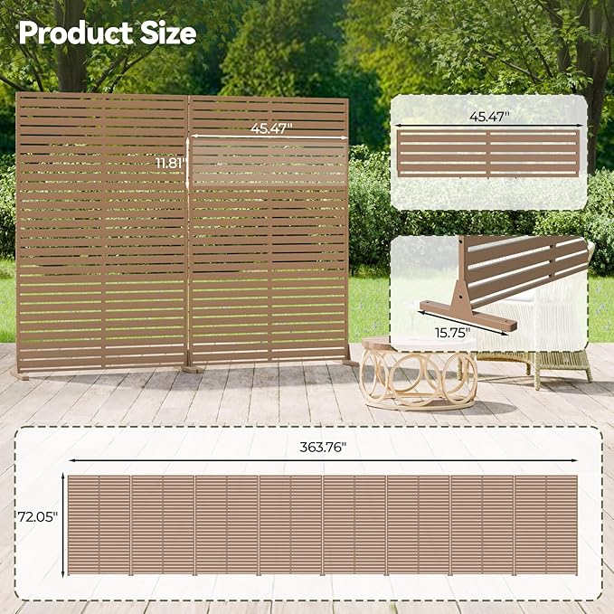Privacy Screen Outdoor Freestanding Fence Panel, 72" H×47" W HDPE Decorative Screen Panel with Stand & 6 Panel, Air Conditioner Fence, Privacy Panels for Patio, Balcony, Garden, Backyard