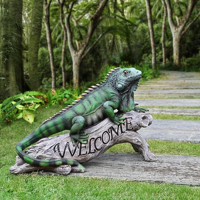 Patio Chameleon Figurine Garden Decor Lizard Outdoor Statue Yard Decoration Home Sculpture Outside Accessory Lawn Welcome Sign Iguana