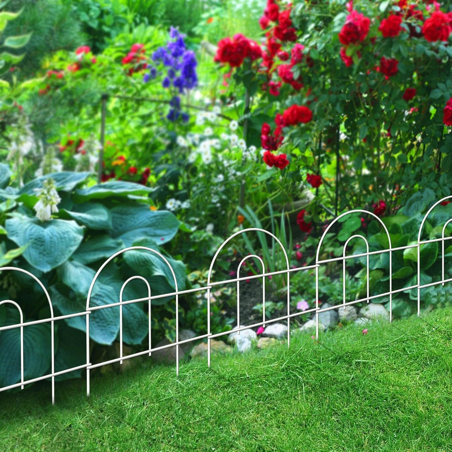 Decorative Garden Folding Border Fence 18in X20ft Rustproof Metal Wire Edging Flower Bed Fences Panel Outdoor White Garden Fencing Edge Patio Landscape