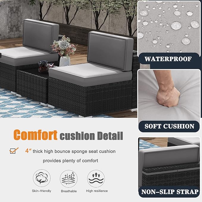 Patio Furniture Set with Fire Pit Table, 15 Pieces Outdoor All-Weather Wicker Conversation Sectional Chair Sofa Set