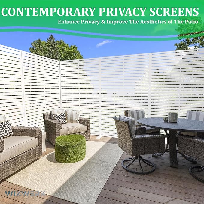 6FT Outdoor Metal Privacy Screen – Decorative Privacy Fence and Room/Garden Divider, Weather-Resistant Freestanding Panel with Stand, Durable Steel for Patio, Garden, Balcony, or Backyard