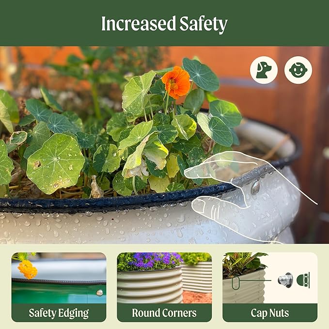 Vego garden 26" Extra Tall Raised Garden Bed Kits, 4 in 1 Modular Raised Planter Box for Vegetables Flowers Fruits Oval Metal Raised Garden Pearl White