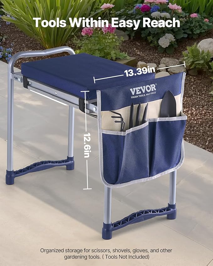 VEVOR Large Folding Garden Kneeler and Seat Heavy Duty, Widened 10" EVA Foam Pad, Portable Garden Stool with Tool Bags, Gardening Bench to Relieve Knee & Back Pain, Gifts for Seniors, Women, Parents