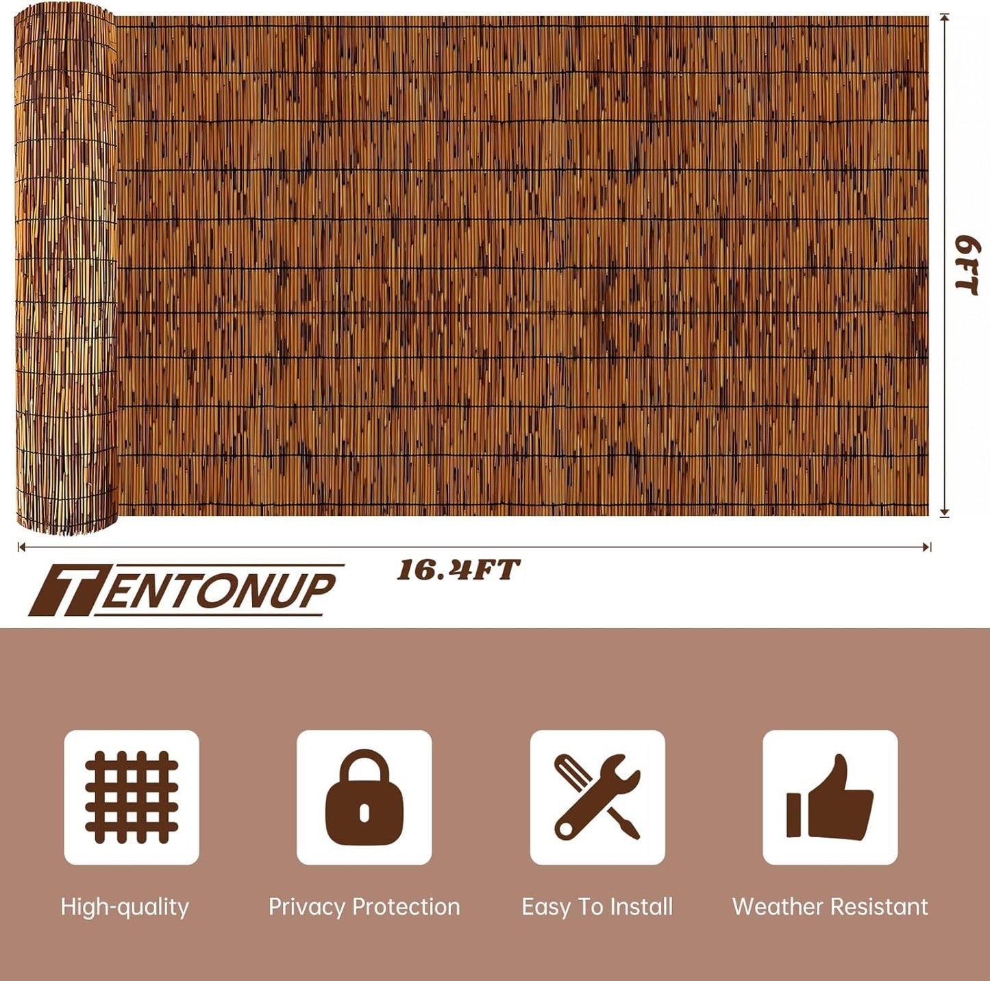 Natural Bamboo Reed Fence, 2 Pack 6FT x 16.4FT,Bamboo Fence Rolls 6 Feet High Outdoor for Garden, Decorative Fence for Outdoor Privacy Screening, Sun Blocking, Decorative Divider, Brown