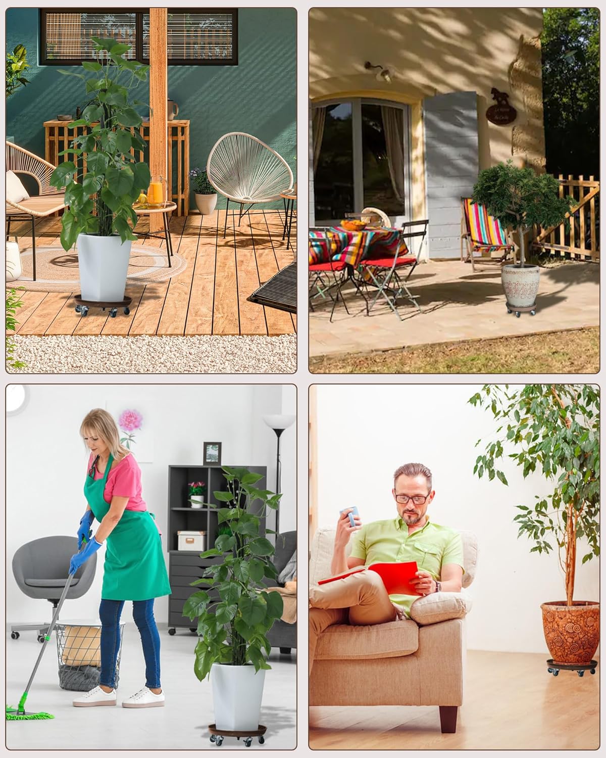 Heavy Duty Plant Caddy with Solid Rubber Wheels, Lockable, Increased Load Capacity, One-Minute Installation, Suitable for Indoor, Outdoor, Patio, Garden Settings, 20 Inches 2PACK, Bronze