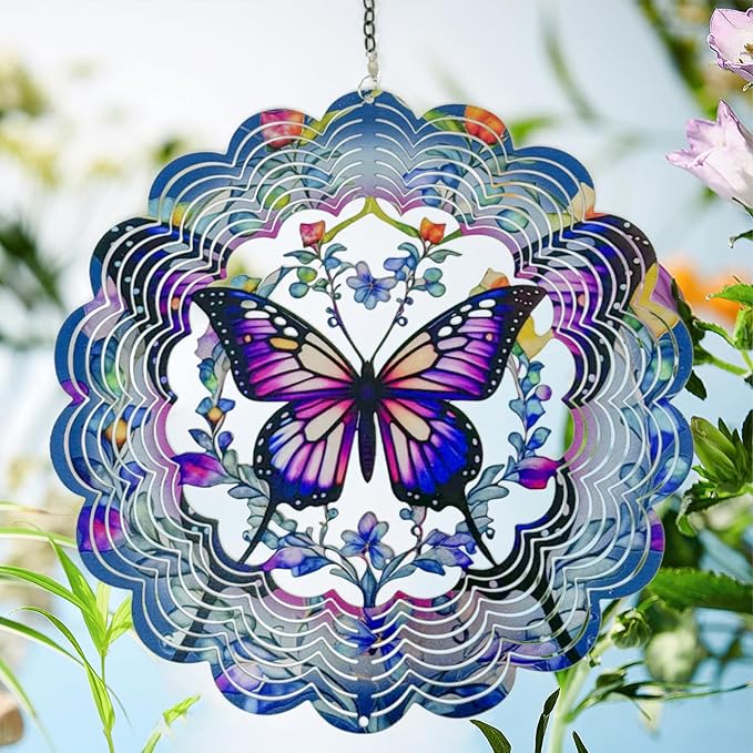 Wind Spinners Metal Butterfly - Butterfly Gifts for Women Mom Grandma Wife, Hanging Wind Spinner for Outdoor & Indoor Decorations, 12 inch 3D Wind Spinner for Ornament Gifts