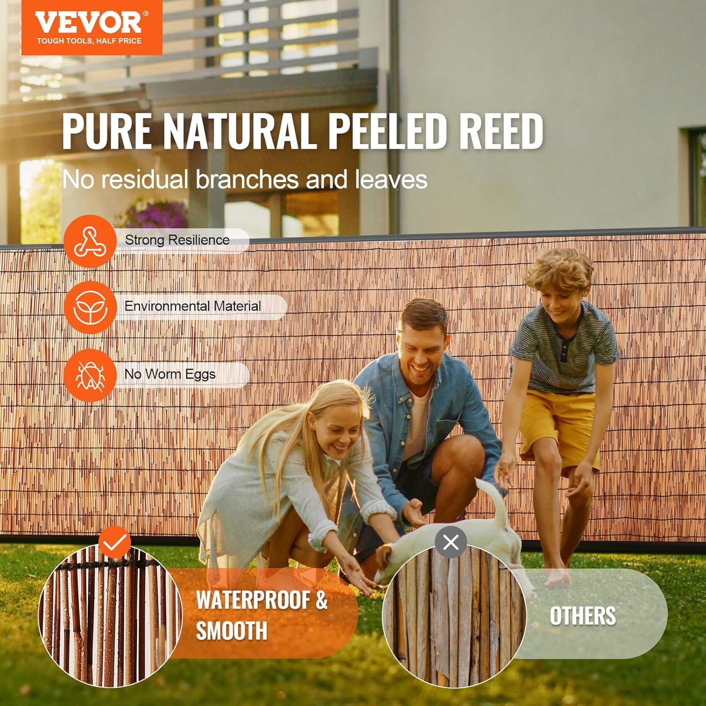 VEVOR Natural Reed Fencing, 3.3 ft x 13.3 ft, Reed Screen Curtain Balcony Reed Fence Roll for Outdoor Backyard Patio, Decorative Fence for Backyard Garden Fencing Divider, Privacy Screen Panel, Brown