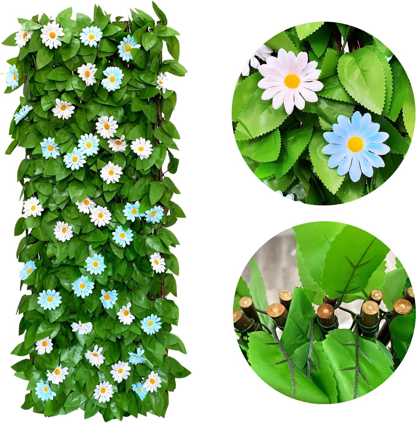 Expandable Fence Privacy Screen for Balcony Patio Outdoor,Decorative Faux Ivy Fencing Panel,Artificial Hedges (Single Sided Leaves)… (1, Daisy)