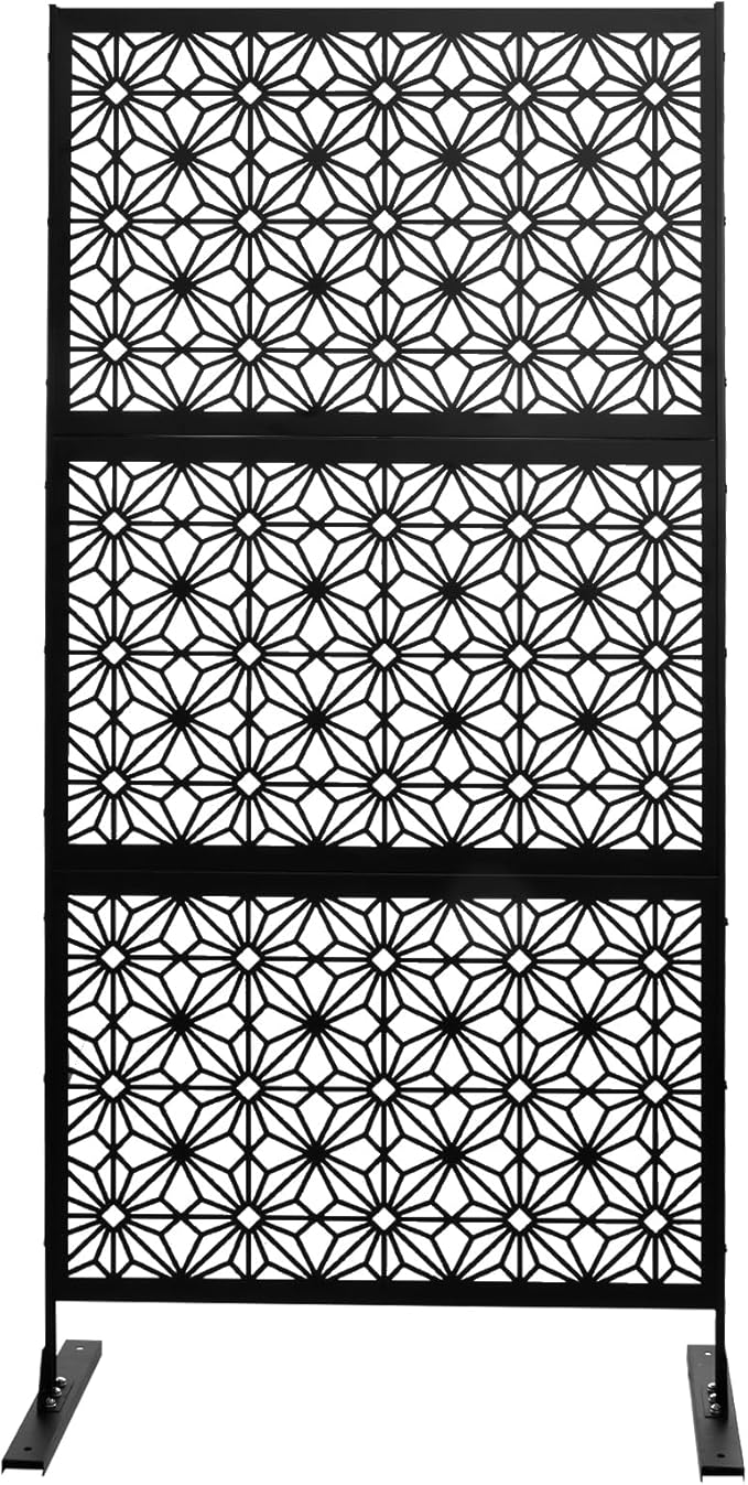 6.5FT Outdoor Metal Privacy Screen, Outdoor Privacy Panels, Freestanding Privacys Fence with Sturdy Stands, Durable Steel for Patio for Courtyard, Balcony, Garden and Other Indoor Places