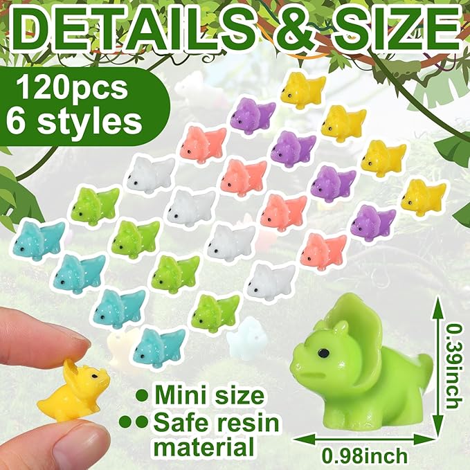Soaoo 120 Pcs Mini Dinosaur Figures Mini Resin Dinosaur Figures Tiny Resin Animals Miniature Fairy Figurines Cute Micro for Ornaments DIY Fairy Miniature Garden Moss Landscape Craft for Home Decor