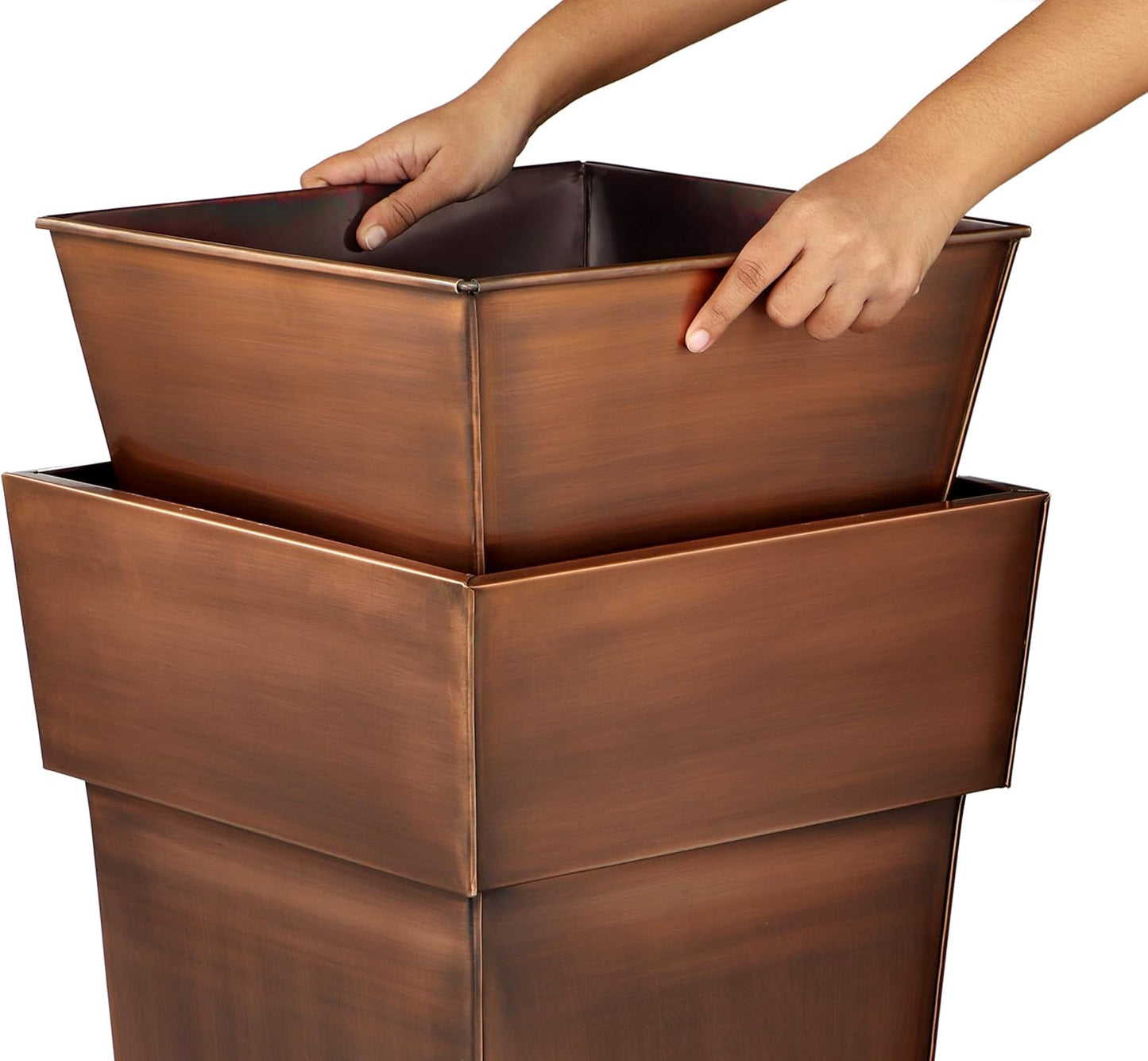 H Potter Tall Square Planter Stainless Steel with Antique Copper Finish Indoor and Outdoor Garden Pot Plant Box Holder for Succulent Flowers 36.5 Inches in Height