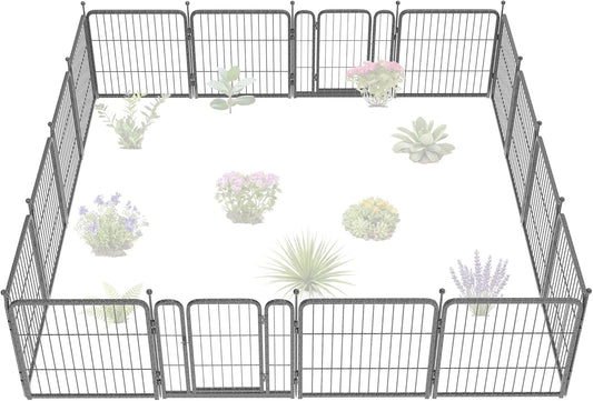 FXW Garden Fence Outdoor for The Yard – 24in(H) x 30.4ft(L) Heavy Duty Metal Animal Barrier for Dog and Rabbit, Decorative Dog Fence, 16 Panels, Silver