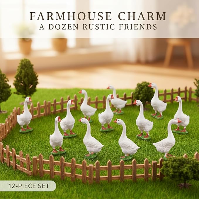 12 Pcs Desktop Goose Mini Plastic Desk Goose Statue, Small Geese Figurines for DIY Crafts, Farm Animal Theme Party, Home Garden and Car Decoration