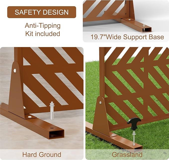 Metal Privacy Screen for Outdoor Freestanding Privacy Screens, 72" H x 44" W Brown Metal Fence Panels with Stand, Patio Divider Screens for Outside Deck Balcony Garden and Indoor