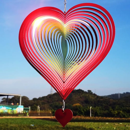 DJUAN Wind Spinner Red-Yellow Gradient Love Heart 3D Metal Hanging Wind Spinners Worth Gift Stainless Steel Yard Art Decorations Indoor/Outdoor Kinetic Wind Sculptures & Spinners