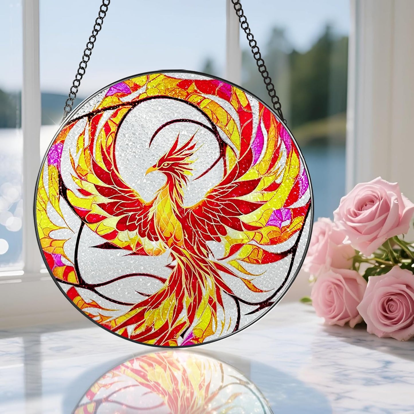 Stained Glass Window Hanging, Stained Glass Suncatcher, Phoenix Sun Catcher, Window Decor, Phoenix Gift, Gifts for Mothers Day, Christmas or Birthday Gift, Gifts for Her Mom Grandmother Daughter