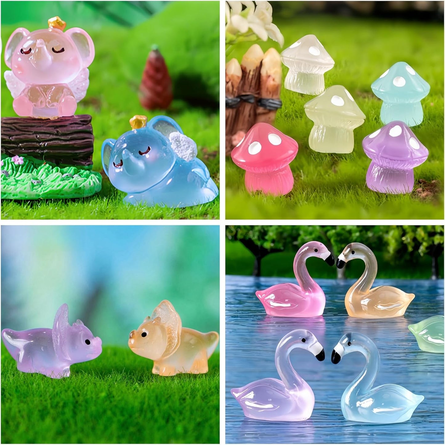 130pcs Various Luminous Mini Resin Animal Figurines Glow in The Dark Miniature Figures Ornament Fairy Garden Accessories Aquarium Landscape Bonsai Dollhouse Decor