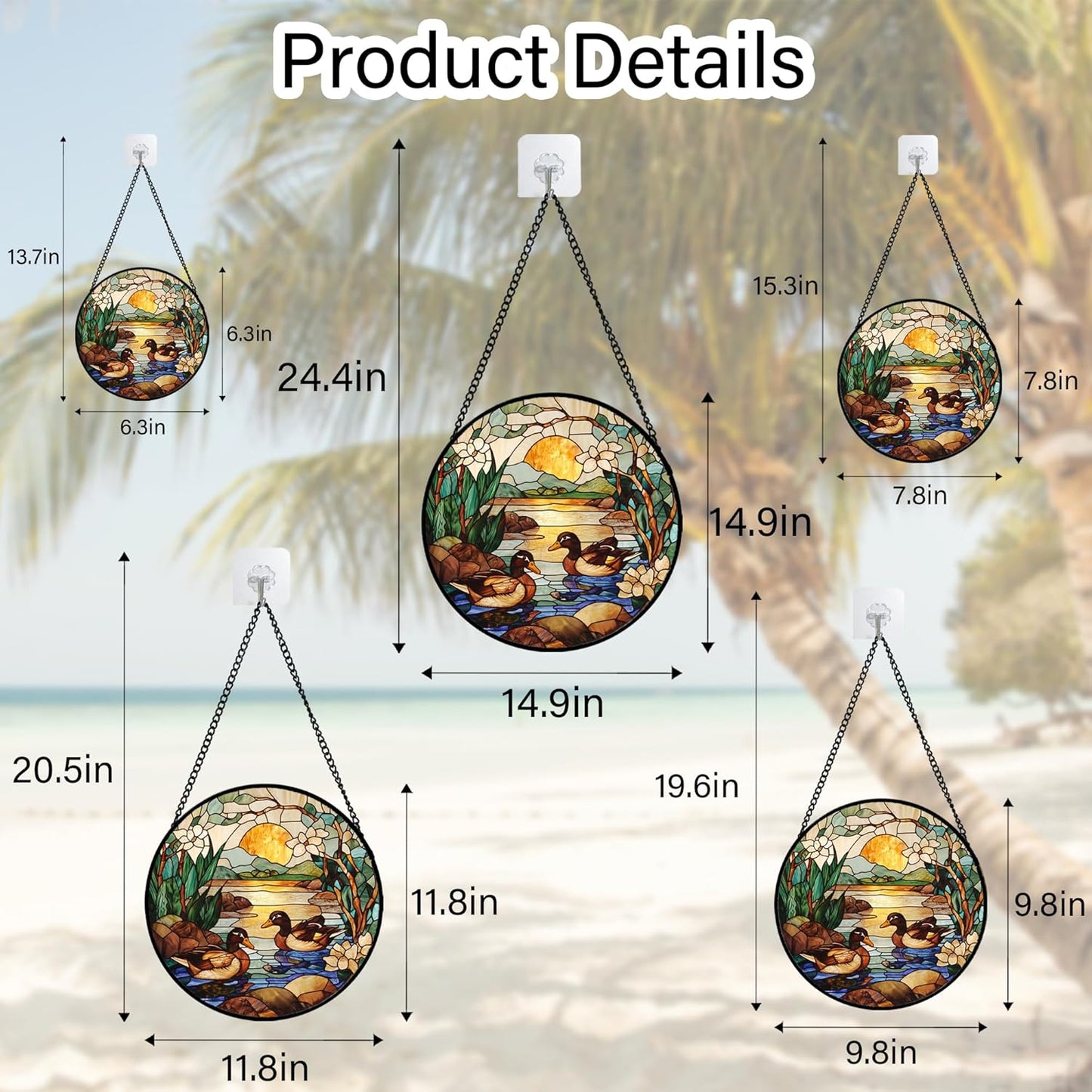 Stained Glass Window Hanging, Ducks in The Pond Sun Catcher for Door Home Decor Landscape Plant Suncatcher Christmas Mother's Day Birthday Gifts for Women Men Mom Nana 11.8 in