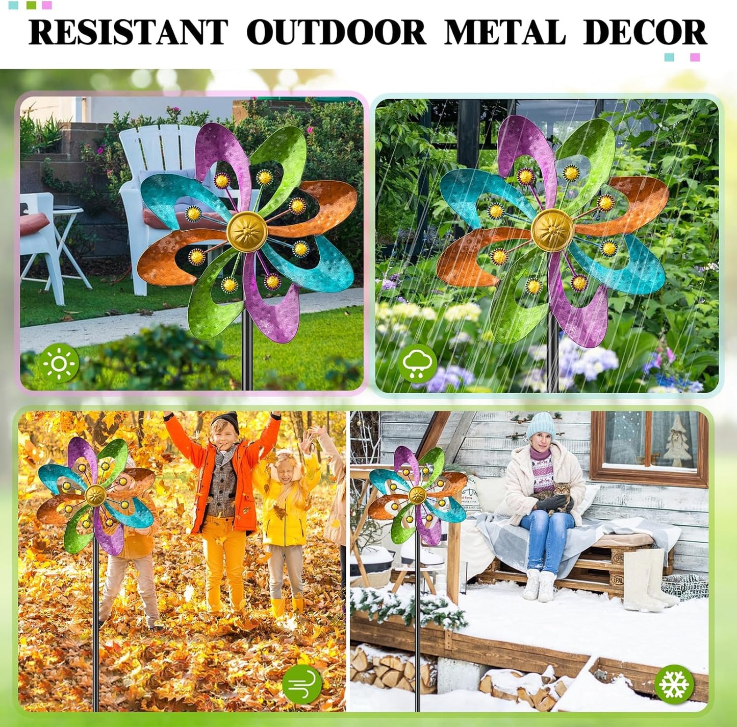 Metal Wind Spinners Outdoor, 360° Wind Sculpture Spinner with Metal Stake, Waterproof Spinners Green Kinetic Wind Spinner for Yard Lawn Decor (A- Colourful 2PC)