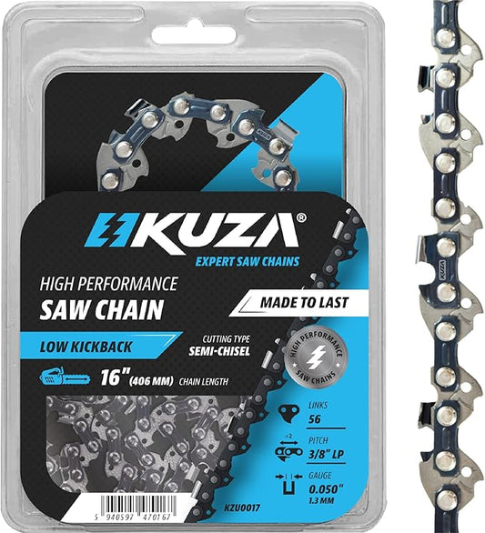 16 Inch Chainsaw Chain 3/8" LP Pitch, 050" Gauge, 56 Drive Links, German Steel, fits Husqvarna, Greenworks, Craftsman, Poulan, Homelite, Makita, Jonsered, Echo and more