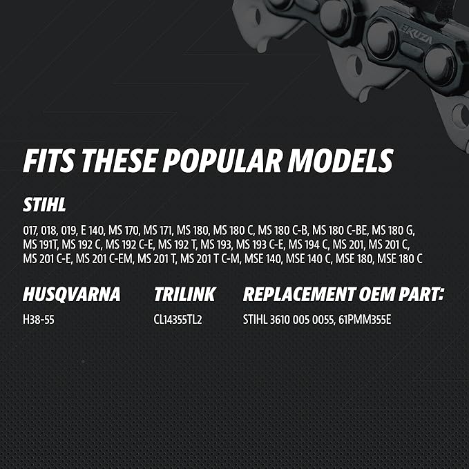 16 Inch Chainsaw Chain 3/8" LP Pitch, 043" Gauge, 55 Drive Links, German Steel, fits STIHL MS 170, MS 180, MS171, MS180c, 36100050055, 61PMM355E and more - R55 (3 Chains)