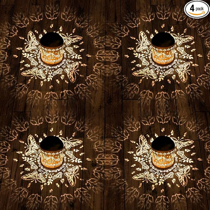 4Pack Butterfly Solar Lanterns Outdoor Waterproof Garden Decor Birthday Gifts for Women Metal Hanging Solar Lights for Yard Patio Lawn Backyard Butterfly Gardening Gifts for Mom Grandma