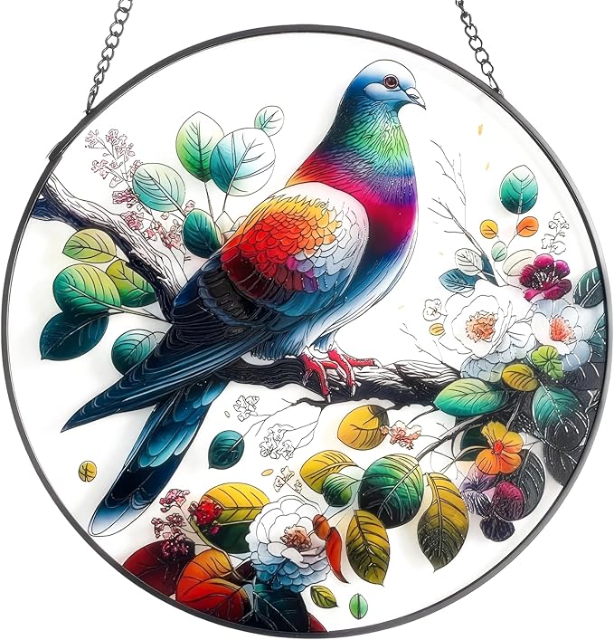 RIVEENY Stained Glass Window Hangings,8" Suncatcher Stained Glass Window Panels,Stained Panel Hangings Gift Women Girls Thanksgiving Birthday Gifts for Mom Grandma (Pigeon)