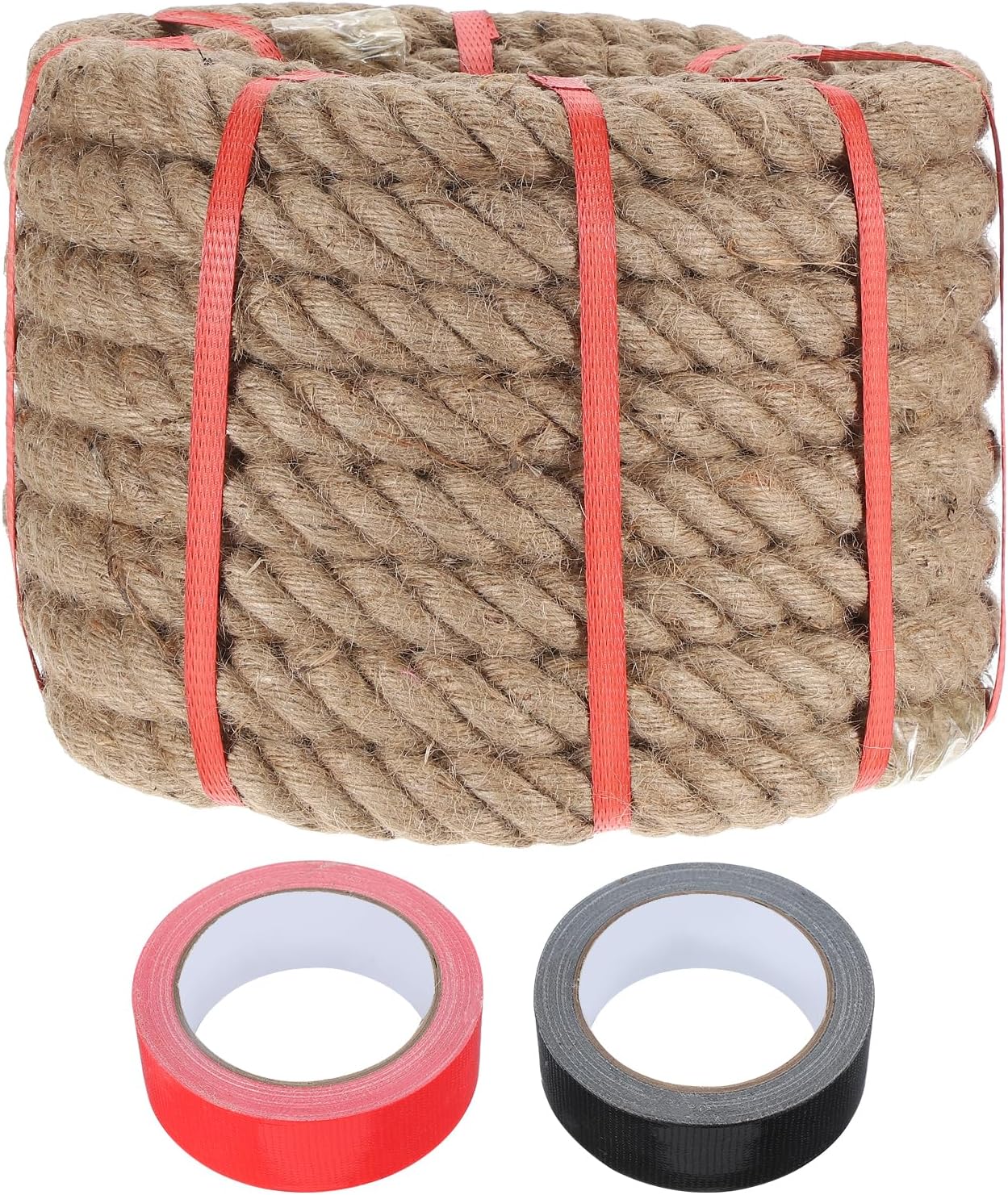 MECCANIXITY Jute Rope 1.1 Inch x 44ft, Thick Twine Rope Ropes Braided Jute Twine Natural Brown Burlap Cord String Heavy Twisted with Tapes for Decorative Crafts Railing Swing Tug of War