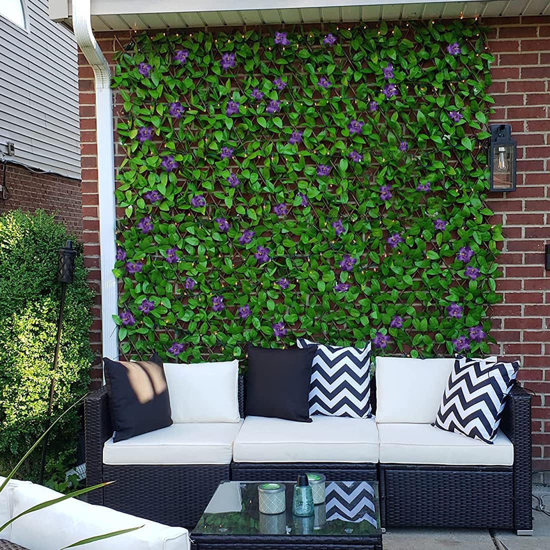 Expandable Fence Privacy Screen for Balcony Patio Outdoor,Decorative Faux Ivy Fencing Panel,Artificial Hedges (Single Sided Leaves) (2, Green Flowers)