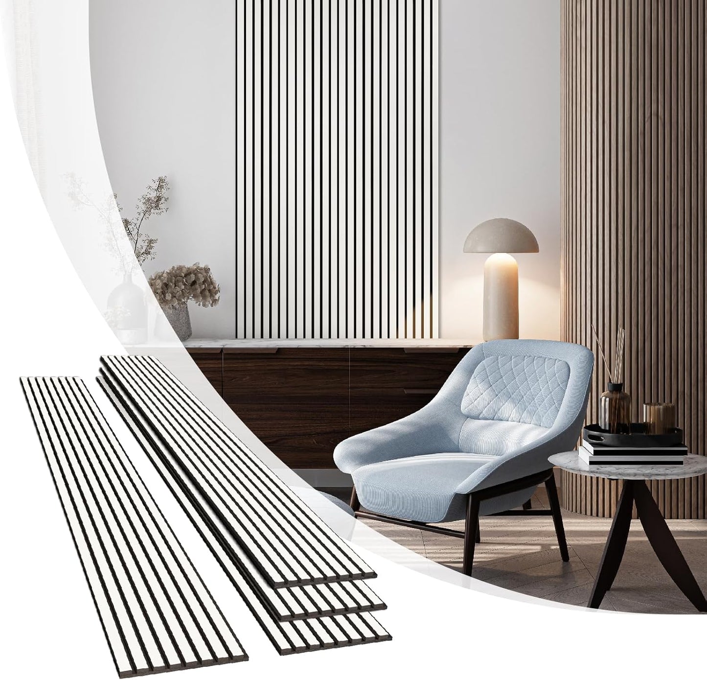 Olanglab Wood Slat Wall Panels, Wooden Acoustic Wall Panels, 94.5"x12.6" Each 3D Wall Panels for Interior Wall Decor, 4 Pack in Total 94.5"x50.4" (Gloss White)