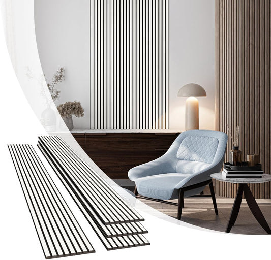 Olanglab Wood Slat Wall Panels, Wooden Acoustic Wall Panels, 94.5"x12.6" Each 3D Wall Panels for Interior Wall Decor, 4 Pack in Total 94.5"x50.4" (Gloss White)