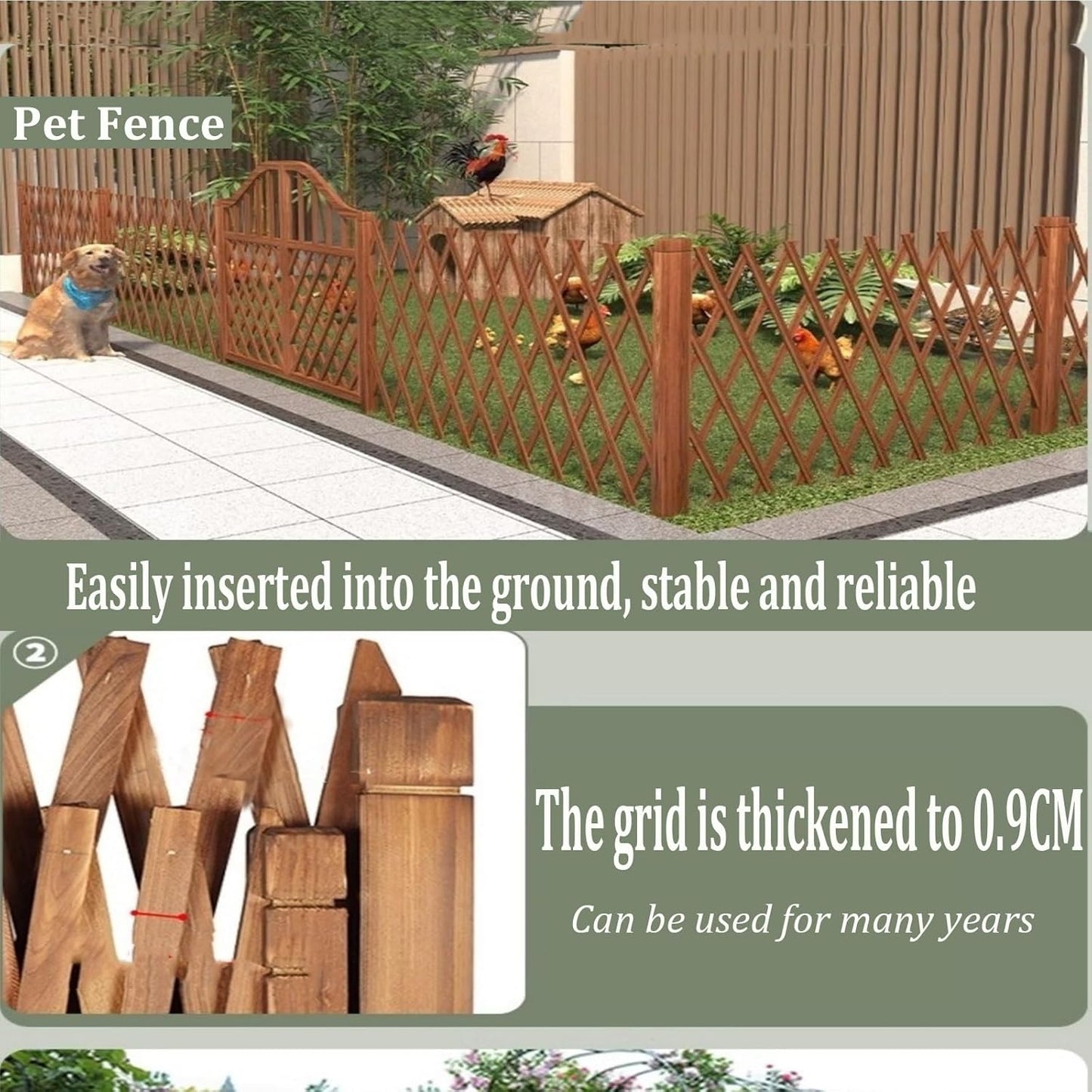 Expandable Wooden Lattice Fence - Adjustable Garden Fencing Panel, Retractable Trellis for Climbing Plants, Freestanding Pet Screen, No-Dig Vertical Rack (Brown, 78.7x27.56in)