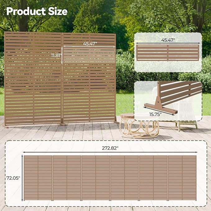 Privacy Screen Outdoor Freestanding Fence Panel, 72" H×47" W HDPE Decorative Screen Panel with Stand & 6 Panel, Air Conditioner Fence, Privacy Panels for Patio, Balcony, Garden, Backyard