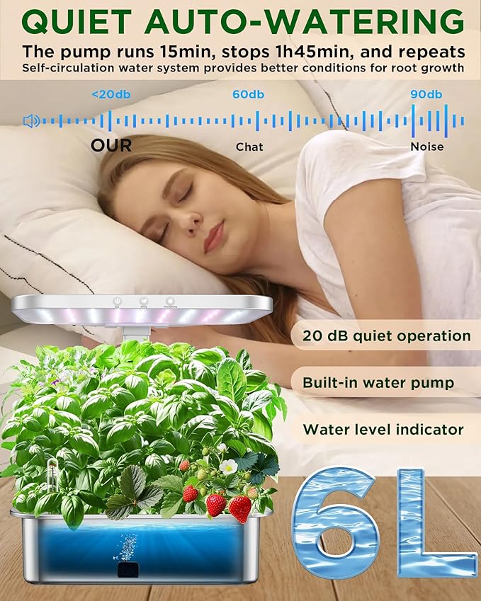 Stainless Steel Hydroponics Growing System Kits, Controlled Smart Indoor Garden with LED Grow Light Full Spectrum, 15 Pods Plant Germination Kit, with Quiet Pump,for Vegetables Herbs,Gardening Gifts