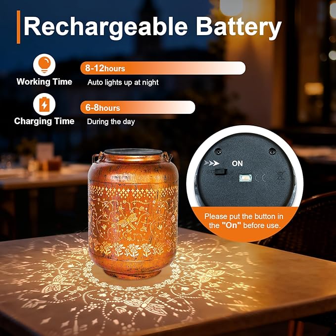 Dragonfly Solar Lanterns Outdoor Waterproof, Christmas Birthday Gifts for Women Metal Hanging Solar Lights for Yard Garden Decor Dragonfly Thanksgiving Gardening Gifts for Mom Grandma