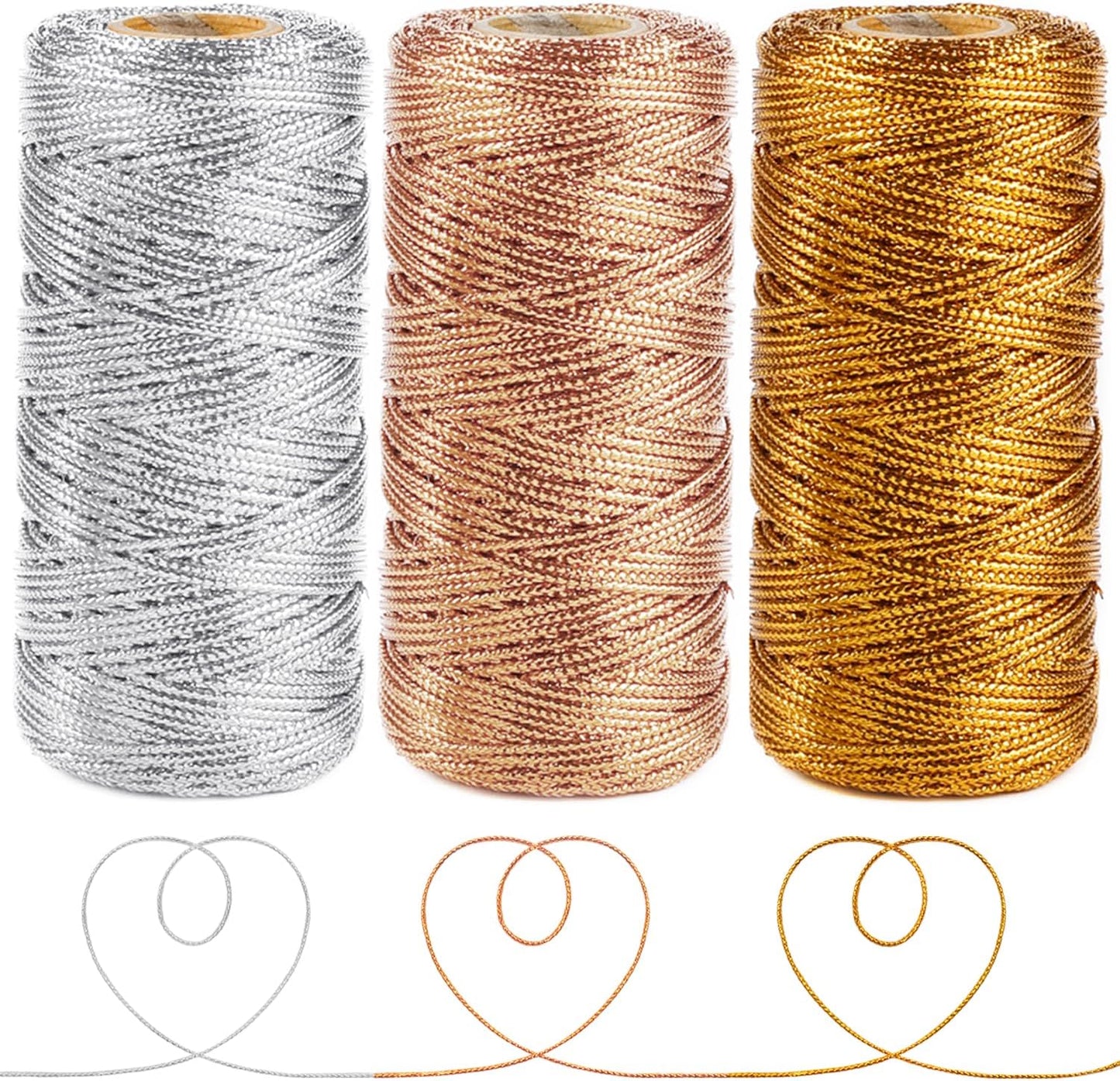 Anvin Metallic Bakers Twine - 328 Yards, Pack of 3 (Gold, Silver, Rose Gold) for Arts & Crafts, DIY Tags & Ornaments
