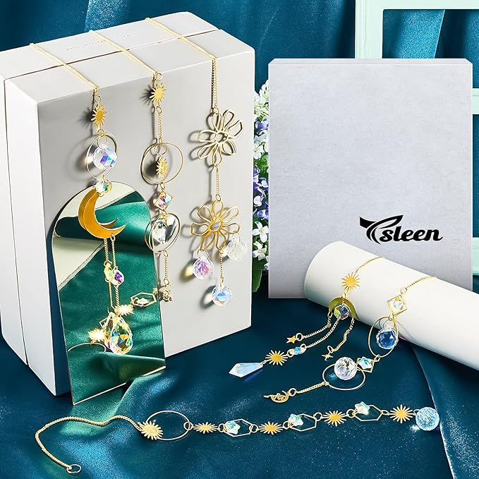 Ysleen 16 Pcs Crystals Suncatcher Colorful Hanging Sun Catcher for Window with Chain Pendant Ornament Prism Rainbow for Garden Wedding Valentine's Day Party Indoor Outdoor Decoration Gift(Rainbow)