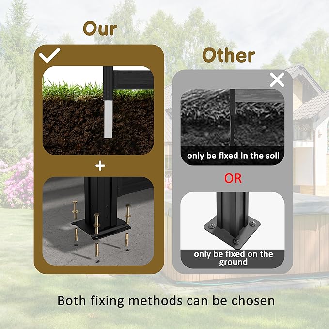 MUPATER 49'' H×78'' W Outdoor Fence Privacy Screen, No Dig Wood Privacy Screen for Hard Ground and Soil, Privacy Fence Panel, Air Conditioner Fence with Aluminum Post, 2 Way to Use, Black (2 Panels)