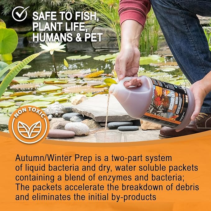 MICROBE-LIFT AUTPREPGK Autumn and Winter Prep Seasonal Conditioner for Ponds and Outdoor Water Gardens, 1 Gallon Liquid and 8 2-Ounce Packets