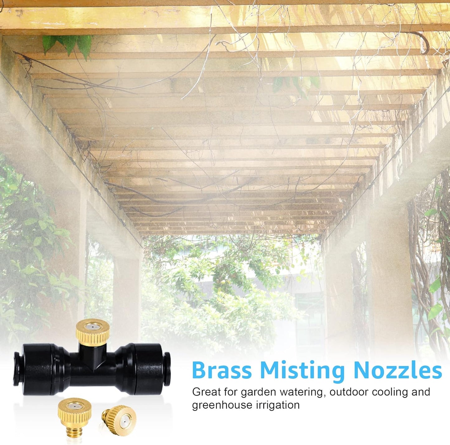 Bonviee Misters for Outside Patio, 26FT (8M) Patio Misting System, Outdoor Misters for Patio Cooling, 7 Brass Mist Nozzles, 3/4" Adapter, DIY Water Misters for Cooling Outdoor Garden Greenhouse